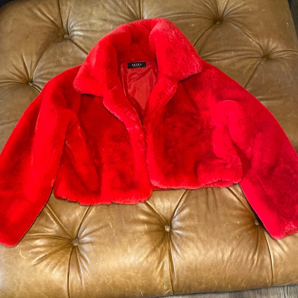 AKIRA red dress coat. Cropped.